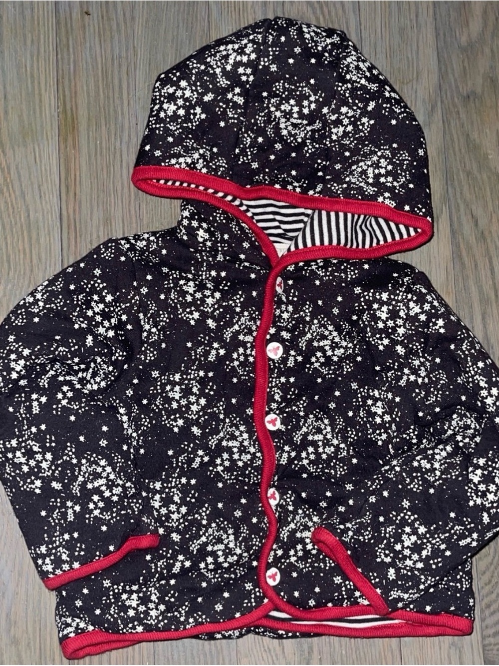 Burt's Bees Baby Black Star-Print Hooded Puffer with Red Trim